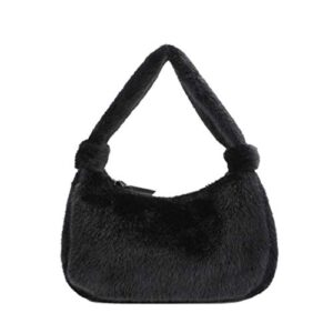 tendycoco top handle satchel tote purse with zipper fuzzy handbag faux fur purse for women