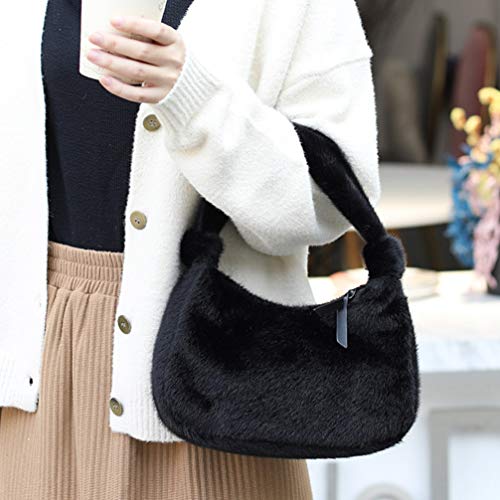 TENDYCOCO Top Handle Satchel Tote Purse with Zipper Fuzzy Handbag Faux Fur Purse for Women