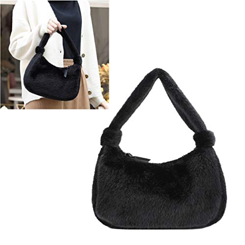 TENDYCOCO Top Handle Satchel Tote Purse with Zipper Fuzzy Handbag Faux Fur Purse for Women