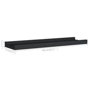 vidaXL 2X Picture Frame Ledge Shelves Edge Frame Shelf Floating Wall Shelf Hanging CD Rack Board Bedroom Living Room Office Black 23.6" MDF