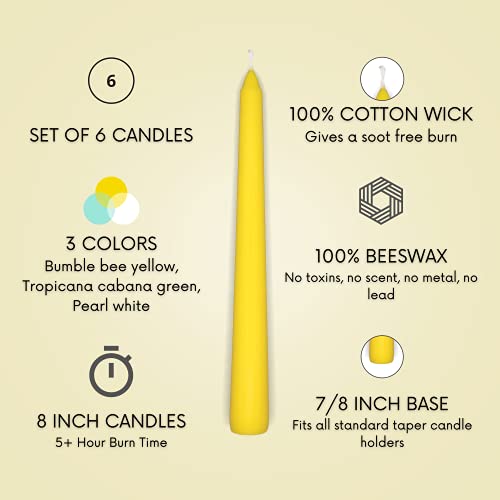 Essentyals Beeswax Taper Candles - 8 inch - Colored Beeswax Candles - Tapered Candles Beeswax - Beeswax Candlesticks - Tapers Beeswax - Pure Beeswax Taper Candles - Beeswax Candles Tapers