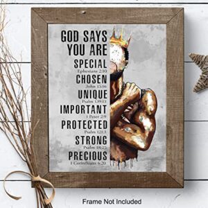 Motivational Black Art - Religious Wall Decor - African American Wall Art - Afro Wall Art - Christian Gifts for Men - Inspirational Scripture - Man Cave Home Office -Bible Verses -Spiritual Wall Decor