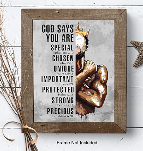 Motivational Black Art - Religious Wall Decor - African American Wall Art - Afro Wall Art - Christian Gifts for Men - Inspirational Scripture - Man Cave Home Office -Bible Verses -Spiritual Wall Decor