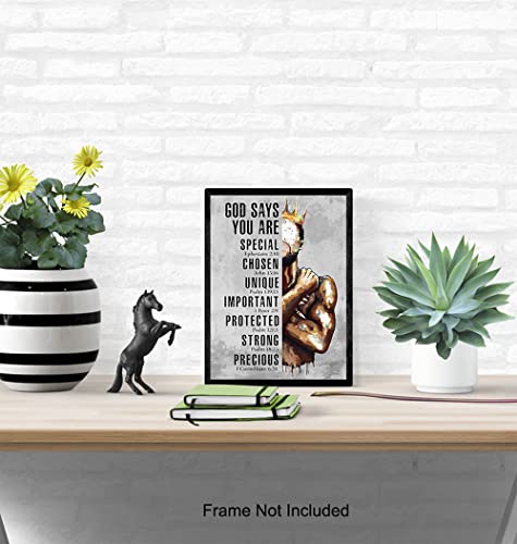 Motivational Black Art - Religious Wall Decor - African American Wall Art - Afro Wall Art - Christian Gifts for Men - Inspirational Scripture - Man Cave Home Office -Bible Verses -Spiritual Wall Decor