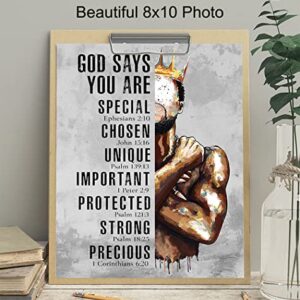 Motivational Black Art - Religious Wall Decor - African American Wall Art - Afro Wall Art - Christian Gifts for Men - Inspirational Scripture - Man Cave Home Office -Bible Verses -Spiritual Wall Decor