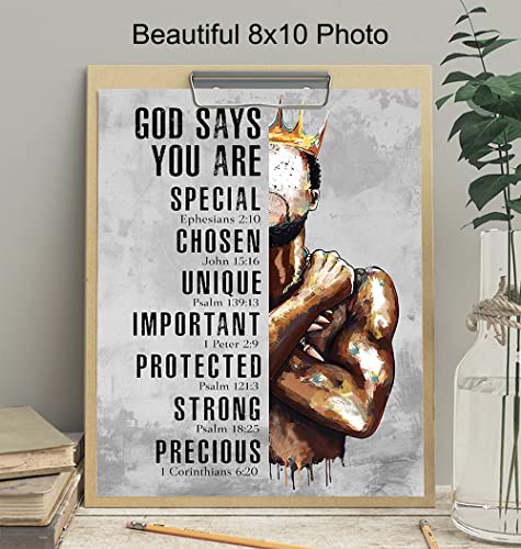 Motivational Black Art - Religious Wall Decor - African American Wall Art - Afro Wall Art - Christian Gifts for Men - Inspirational Scripture - Man Cave Home Office -Bible Verses -Spiritual Wall Decor