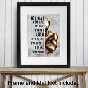 Motivational Black Art - Religious Wall Decor - African American Wall Art - Afro Wall Art - Christian Gifts for Men - Inspirational Scripture - Man Cave Home Office -Bible Verses -Spiritual Wall Decor