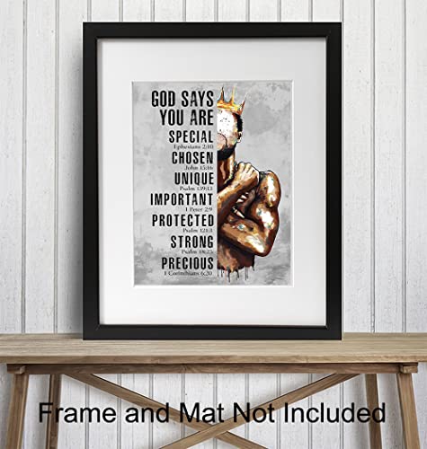 Motivational Black Art - Religious Wall Decor - African American Wall Art - Afro Wall Art - Christian Gifts for Men - Inspirational Scripture - Man Cave Home Office -Bible Verses -Spiritual Wall Decor