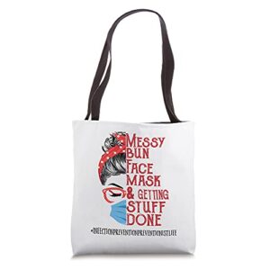 messy bun face mask infection prevention preventionist tote bag