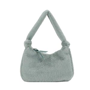 tendycoco top handle satchel tote purse with zipper fuzzy handbag faux fur purse for women