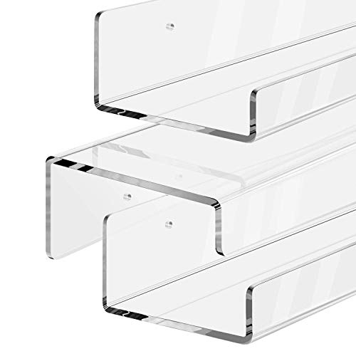 Jansburg Floating Shelves 15 inch Acrylic Wall Ledge Shelves Clear 4 Pack Invisible Display Bookshelf, 5MM Thick Premium Wall Mounted Shelf Bathroom Display Organizer
