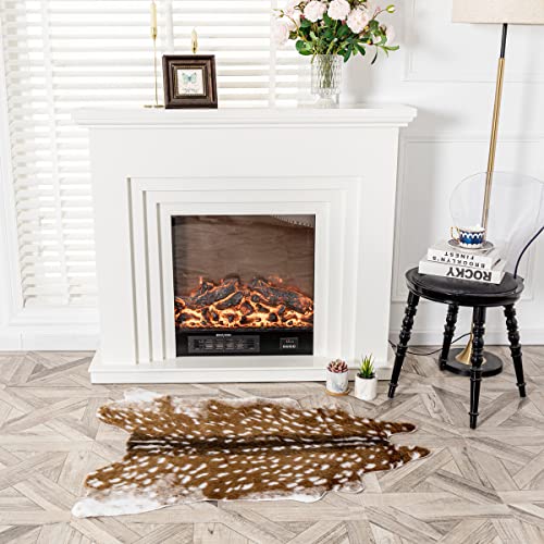 Faux Deer Rug 3x3.6' Feet Sika Deer Hide Carpet Animal Printed Rug Cow Hides and Skins Rug Faux Cowhide Rug for Living Room