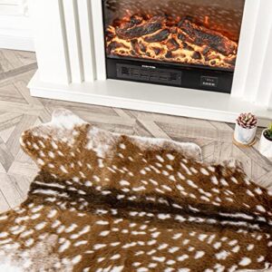 Faux Deer Rug 3x3.6' Feet Sika Deer Hide Carpet Animal Printed Rug Cow Hides and Skins Rug Faux Cowhide Rug for Living Room