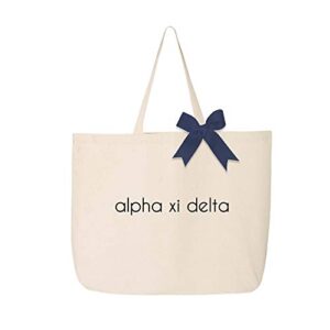 tote bags with alpha xi delta color bow – classic sorority name design – large canvas tote bag for women and sisterhood