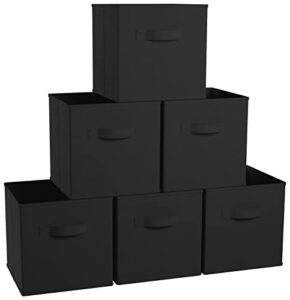 ornavo home foldable collapsible storage box bins shelf basket cube organizer with dual handles – set of 6-11 x 11 x 11 – black