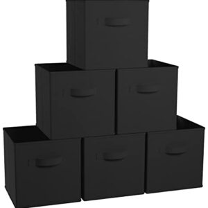 Ornavo Home Foldable Collapsible Storage Box Bins Shelf Basket Cube Organizer with Dual Handles - Set of 6-11 x 11 x 11 - Black