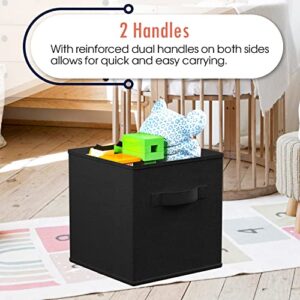 Ornavo Home Foldable Collapsible Storage Box Bins Shelf Basket Cube Organizer with Dual Handles - Set of 6-11 x 11 x 11 - Black