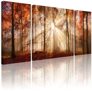 sdmikeflax canvas wall art for living room large size, 3 piece fall forest wall art for bedroom bathroom, large nature wall art orange wall decor, autumn landscape wall pictures for office 48″ x 24″