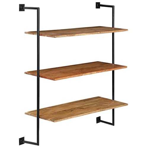 vidaXL Solid Acacia Wood Wall Shelf Modern Sturdy Sleek Compact 3 Layers Space Saving Display Storage Rack Stand Home Furniture Iron