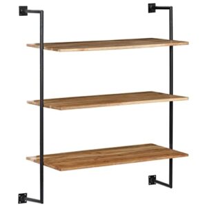 vidaXL Solid Acacia Wood Wall Shelf Modern Sturdy Sleek Compact 3 Layers Space Saving Display Storage Rack Stand Home Furniture Iron