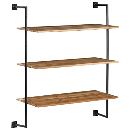 vidaXL Solid Acacia Wood Wall Shelf Modern Sturdy Sleek Compact 3 Layers Space Saving Display Storage Rack Stand Home Furniture Iron