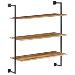 vidaXL Solid Acacia Wood Wall Shelf Modern Sturdy Sleek Compact 3 Layers Space Saving Display Storage Rack Stand Home Furniture Iron