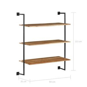 vidaXL Solid Acacia Wood Wall Shelf Modern Sturdy Sleek Compact 3 Layers Space Saving Display Storage Rack Stand Home Furniture Iron