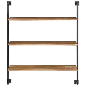 vidaXL Solid Acacia Wood Wall Shelf Modern Sturdy Sleek Compact 3 Layers Space Saving Display Storage Rack Stand Home Furniture Iron