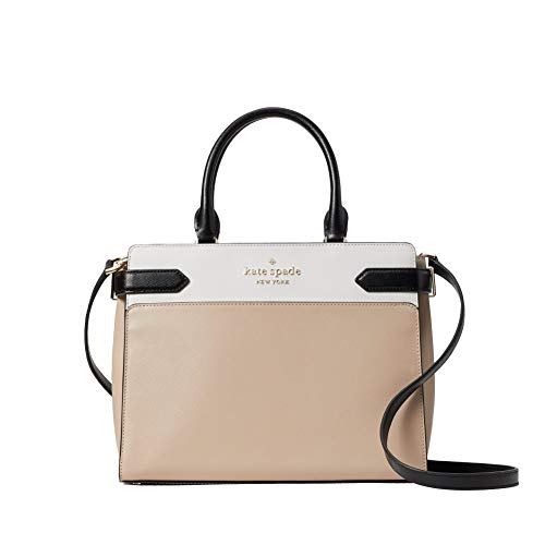 Kate Spade New York Staci Medium Saffiano Leather Satchel Purse in Warm Beige/Black