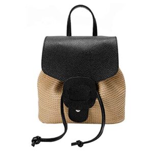 hoce straw backpack purse mini drawstring flap backpack for women girls beach (black)