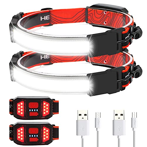 Rechargeable Headlamp 2 Pack, 230° Illumination Wide Beam Headlamp, 1000 Lumen, 3 Modes, Super Bright LED Headlamp, Lightweight Head Lamp for Hiking, Running, Fishing, Camping