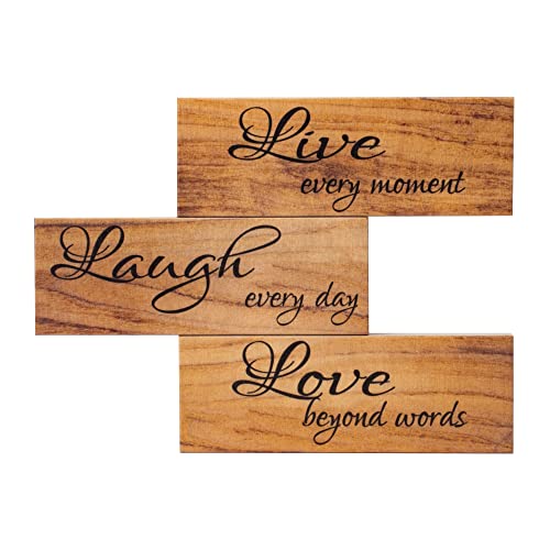 JennyGems Live Laugh Love Wooden Sign Set, Everyday Farmhouse Tiered Tray Decor Blocks, Warm Brown, Made in USA