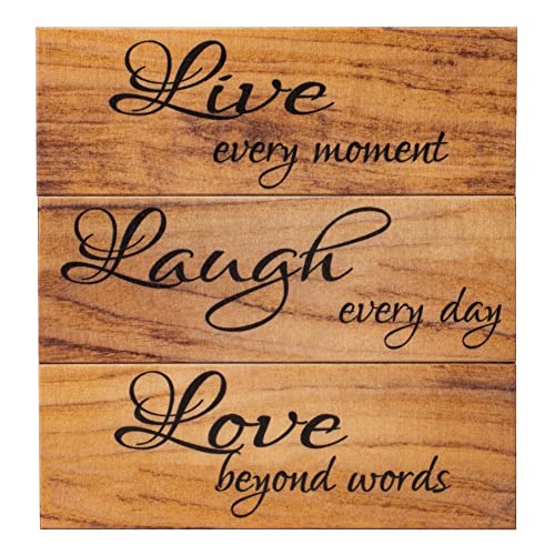 JennyGems Live Laugh Love Wooden Sign Set, Everyday Farmhouse Tiered Tray Decor Blocks, Warm Brown, Made in USA