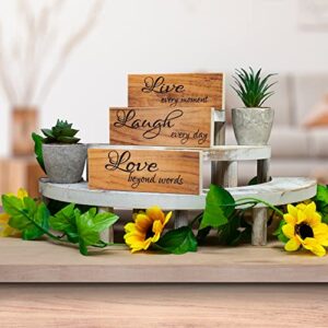 JennyGems Live Laugh Love Wooden Sign Set, Everyday Farmhouse Tiered Tray Decor Blocks, Warm Brown, Made in USA