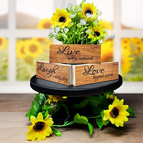 JennyGems Live Laugh Love Wooden Sign Set, Everyday Farmhouse Tiered Tray Decor Blocks, Warm Brown, Made in USA