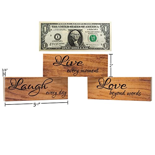 JennyGems Live Laugh Love Wooden Sign Set, Everyday Farmhouse Tiered Tray Decor Blocks, Warm Brown, Made in USA