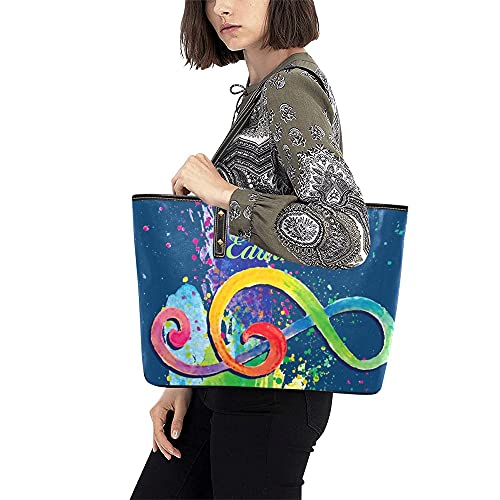 Watercolor Music Note Blue Personalized Leather Tote Bag Large Capacity Handbag