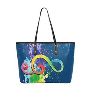 Watercolor Music Note Blue Personalized Leather Tote Bag Large Capacity Handbag