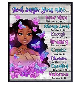 black girl wall art & decor – african american women woman teen picture poster print – cute positive affirmations – inspirational motivational religious gifts- bedroom living room home office bathroom