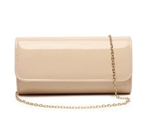 five flower patent leather envelope clutch purse shiny candy foldover clutch evening bag for women (nude-2)