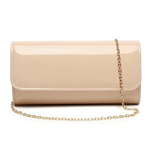 FIVE FLOWER Patent Leather Envelope Clutch Purse Shiny Candy Foldover Clutch Evening Bag for Women (Nude-2)