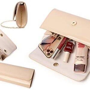 FIVE FLOWER Patent Leather Envelope Clutch Purse Shiny Candy Foldover Clutch Evening Bag for Women (Nude-2)