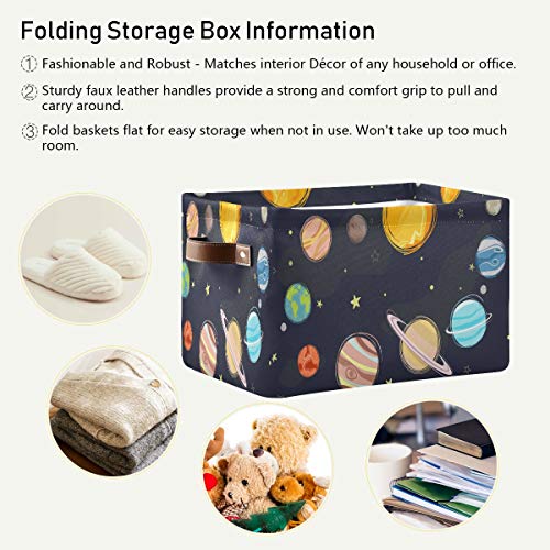 Storage Basket Cube Solar System Planet Large Collapsible Toys Storage Box Bin Laundry Organizer for Closet Shelf Nursery Kids Bedroom,15x11x9.5 in,1 Pack