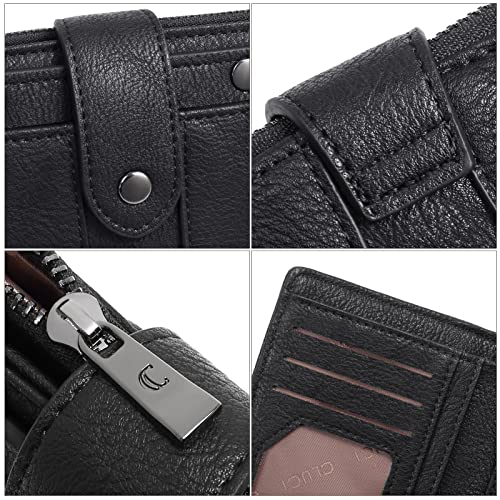 CLUCI Small Wallet for Women Leather Bifold Multi Mini Card Holder Organizer designer Ladies Zipper Coin with Removable ID Window