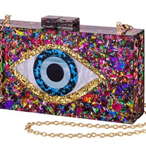 LETODE Clutch Purses for Women-Evil Eye Acrylic Clutch Glitter Purse Evening Bag Chain Shoulder Crossbody Handbags(MULTICOLOR)