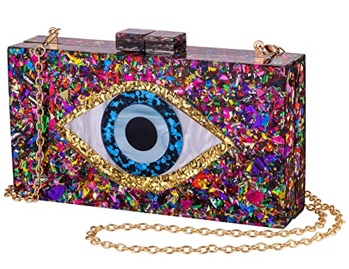 LETODE Clutch Purses for Women-Evil Eye Acrylic Clutch Glitter Purse Evening Bag Chain Shoulder Crossbody Handbags(MULTICOLOR)