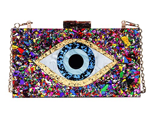 LETODE Clutch Purses for Women-Evil Eye Acrylic Clutch Glitter Purse Evening Bag Chain Shoulder Crossbody Handbags(MULTICOLOR)