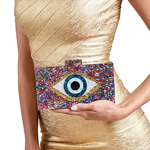 LETODE Clutch Purses for Women-Evil Eye Acrylic Clutch Glitter Purse Evening Bag Chain Shoulder Crossbody Handbags(MULTICOLOR)