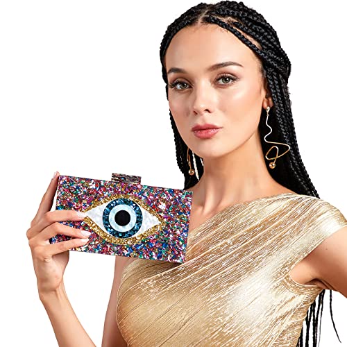 LETODE Clutch Purses for Women-Evil Eye Acrylic Clutch Glitter Purse Evening Bag Chain Shoulder Crossbody Handbags(MULTICOLOR)