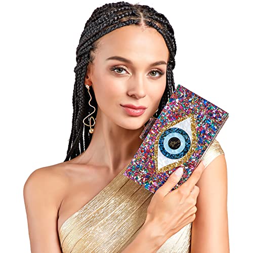 LETODE Clutch Purses for Women-Evil Eye Acrylic Clutch Glitter Purse Evening Bag Chain Shoulder Crossbody Handbags(MULTICOLOR)